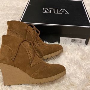 MIA suede wedge booties.